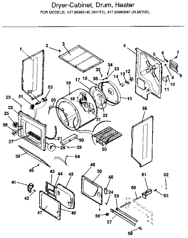 Dryer-cabinet, drum, heater