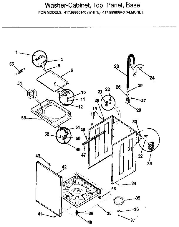 Washer-cabinet, top panel, base