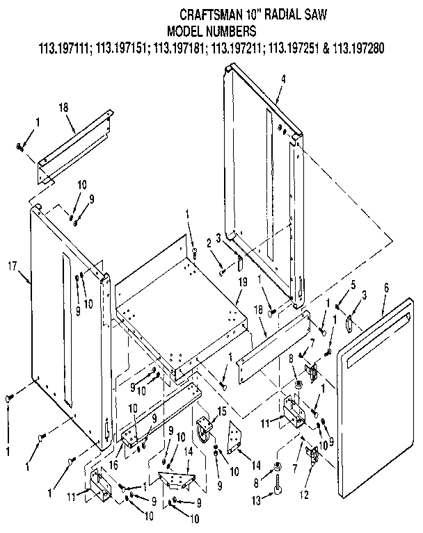 FIGURE 9 - PARTS LIST 23" CABINET (MODEL 113.197211 ONLY)