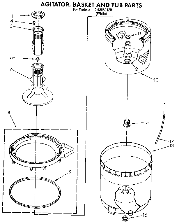 TUB, BASKET, AND AGITATOR