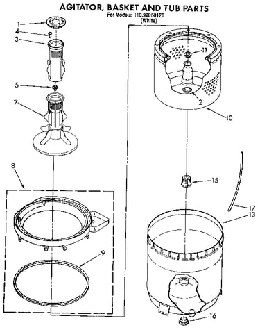 Tub, basket, and agitator