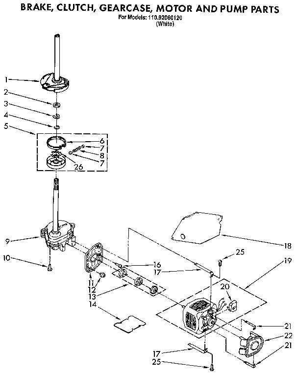 Brake, clutch, gearcase, motor and pump