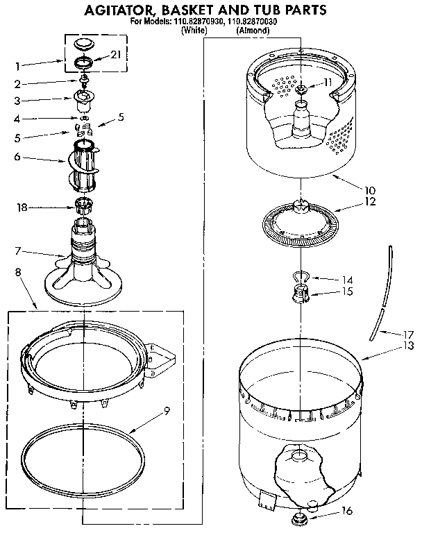 Agitator, basket and tub