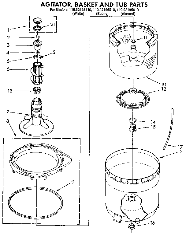 TUB, BASKET, AND AGITATOR