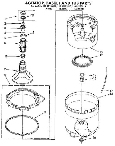 Tub, basket, and agitator