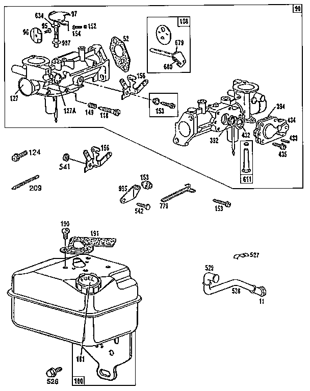 Carburetor and fuel tank assembly
