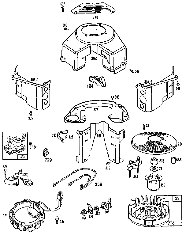 Flywheel assembly and blower housing