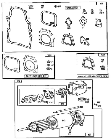 Gasket set and motor-starting