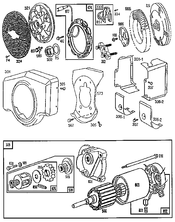 Starting motor and flywheel assembly