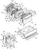 Doors, latch mechanism and drawer assemblies