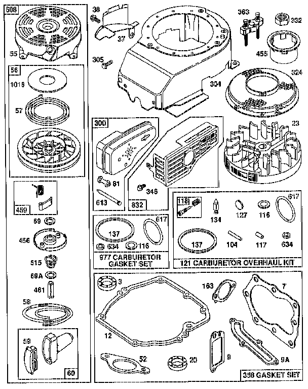Rewind starter, blower housing, gasket set