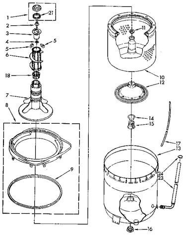 Agitator, basket and tub