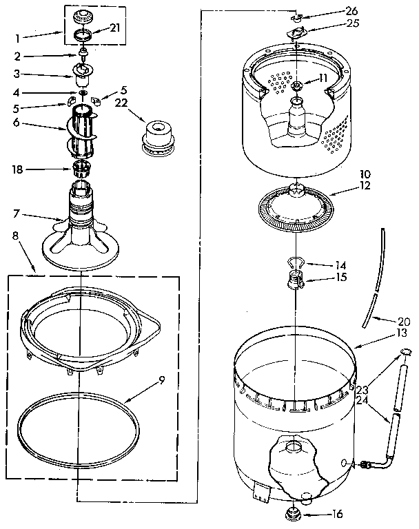 Agitator, basket and tub