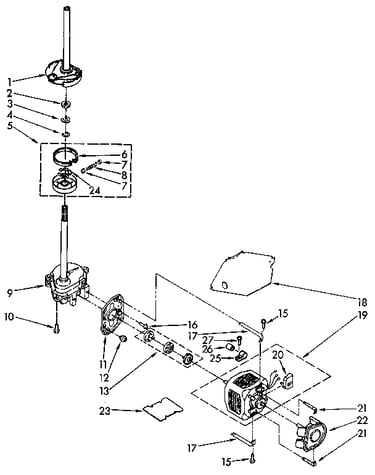 Brake, clutch, gearcase, motor and pump