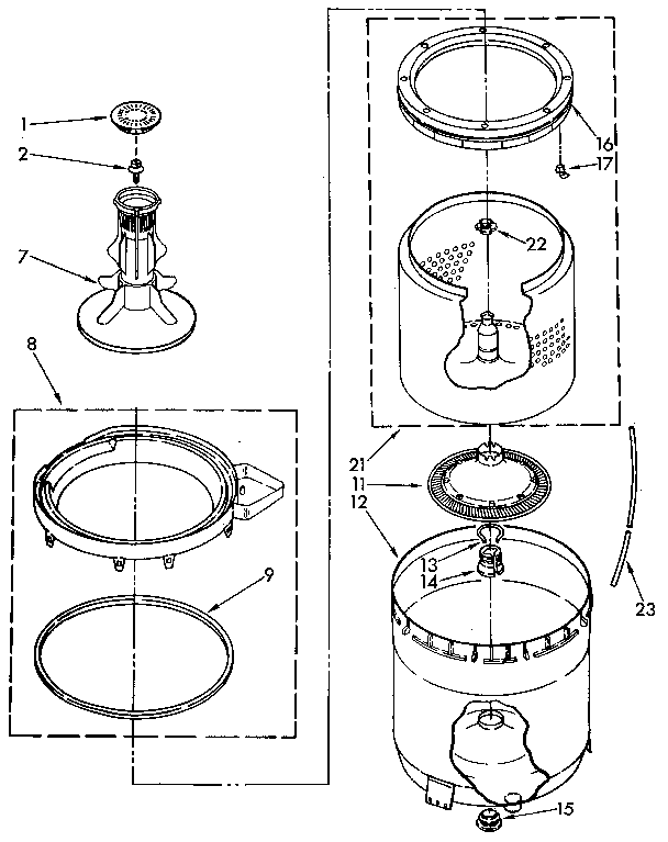 Agitator, basket and tub