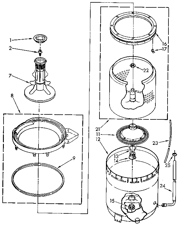 AGITATOR, BASKET AND TUB