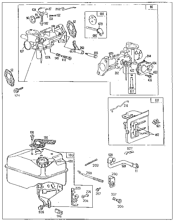 Carburetor and fuel tank assembly