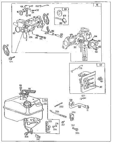 Carburetor and fuel tank assembly