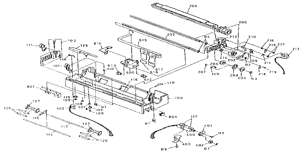 Exploded view printer mechanism
