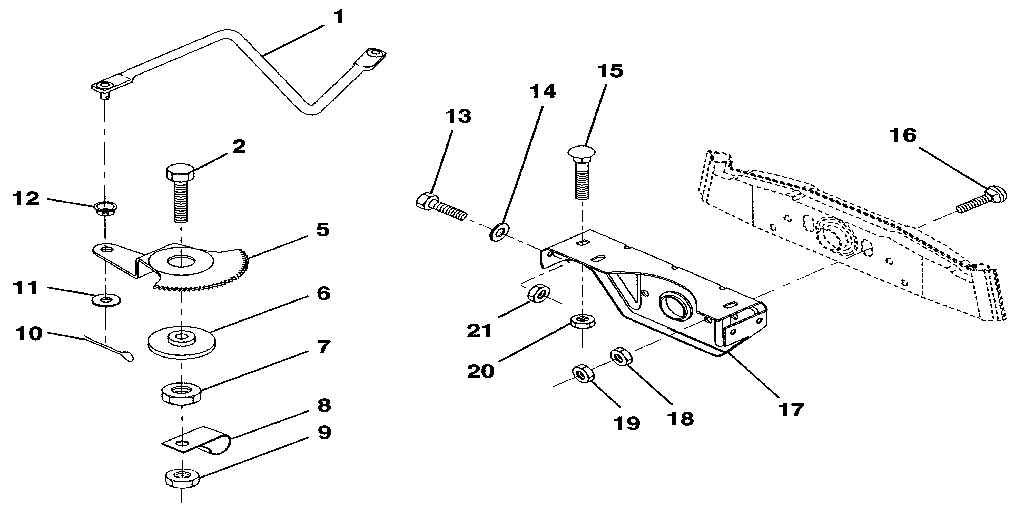 Sector gear/axle support