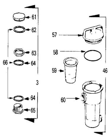 Backwash valve, hair and lint pot assembly
