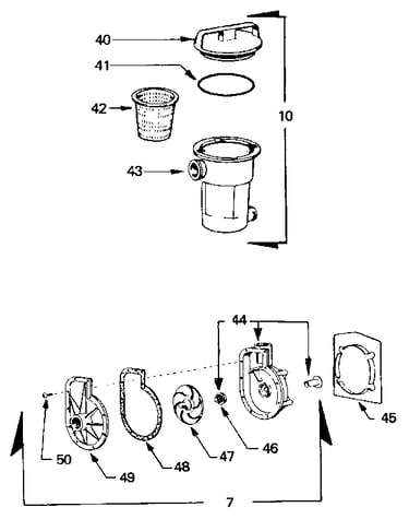 Pump, hair, and lint pot assemblies