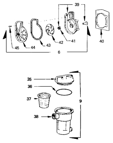 Pump, hair, and lint pot assemblies