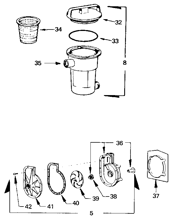 Pump, hair, and lint pot assembly