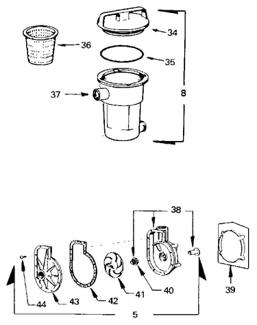 Pump, hair, and lint pot assemblies
