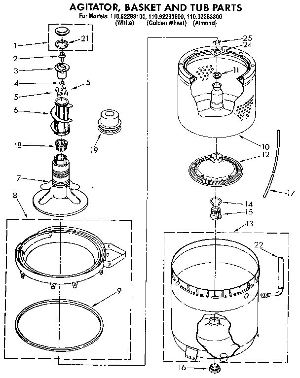 Agitator, basket and tub