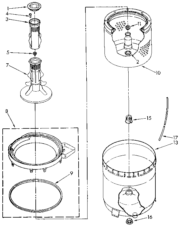 AGITATOR, BASKET AND TUB