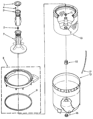 Agitator, basket and tub
