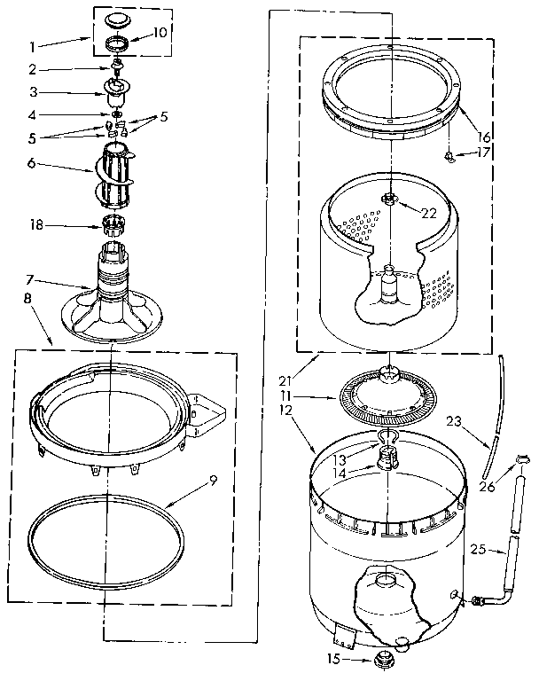 Agitator, basket and tub