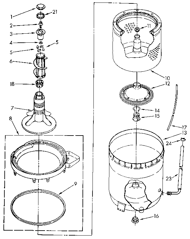 AGITATOR, BASKET AND TUB