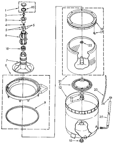 Agitator, basket and tub