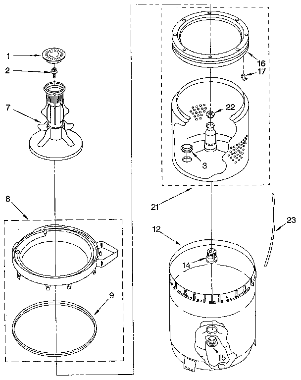 Agitator, basket and tub