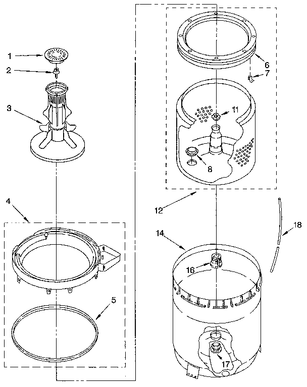 AGITATOR, BASKET AND TUB