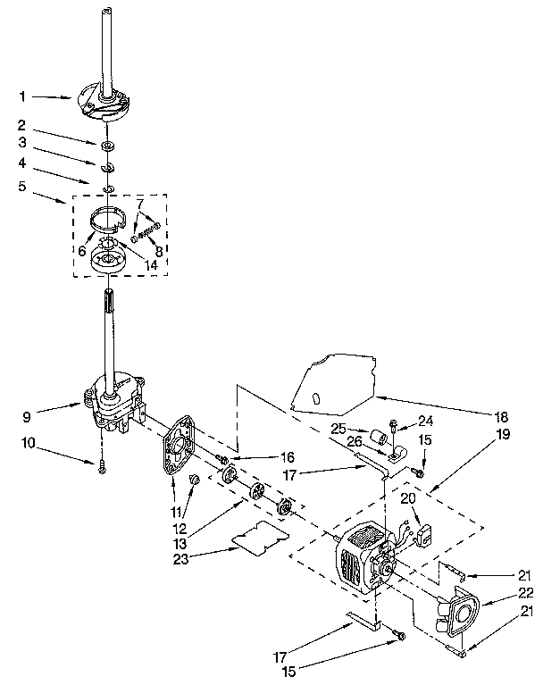 Brake, clutch, gearcase, motor and pump