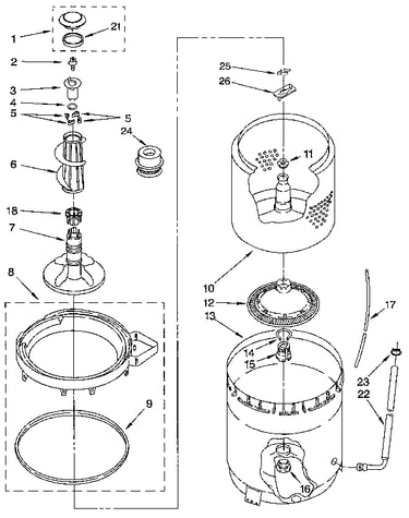 Agitator, basket and tub