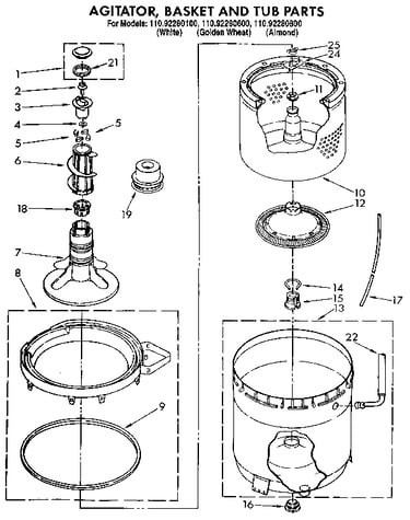 Agitator, basket and tub