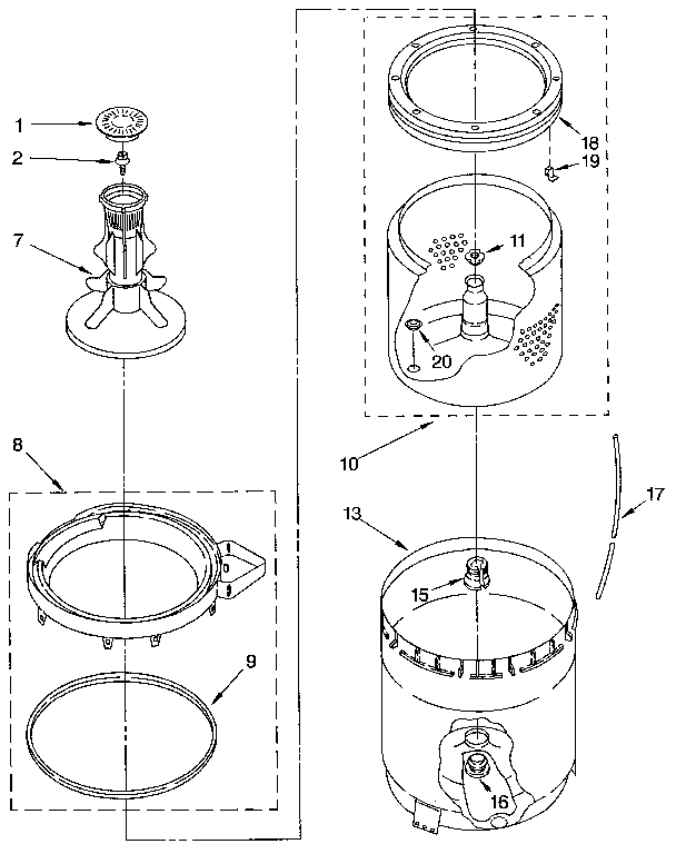 Agitator, basket and tub