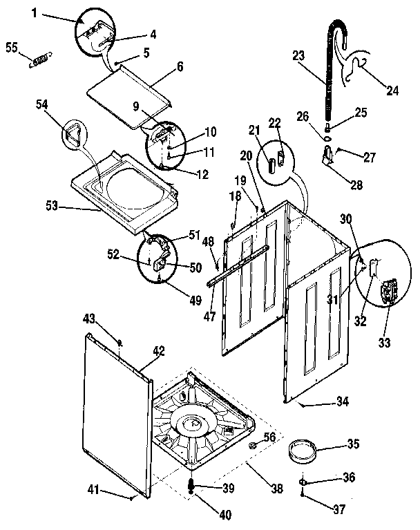 Washer-cabinet, top panel, base