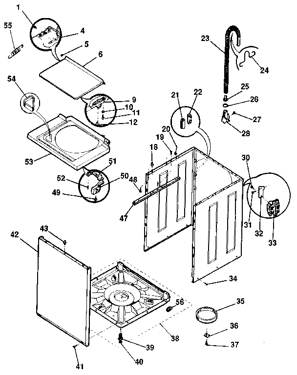 Washer-cabinet, top panel, base