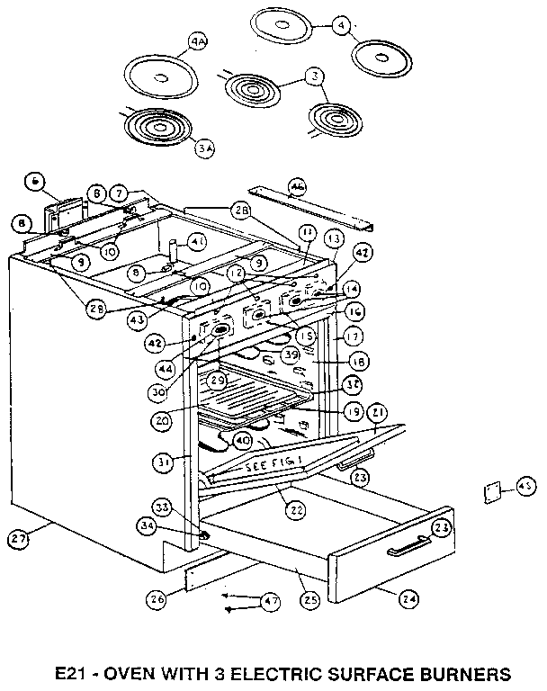 E21- OVEN WITH 3 ELECTRIC SURFACE BURNERS