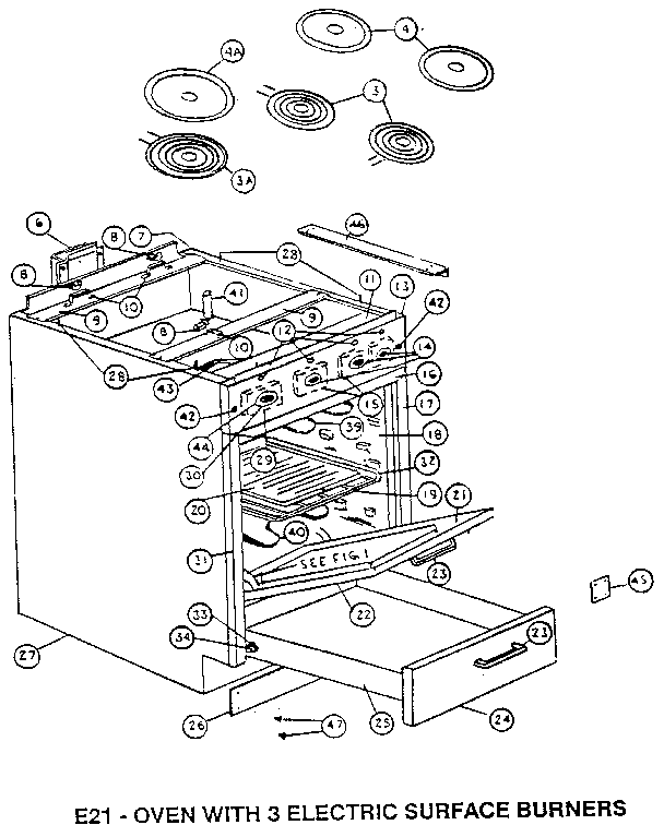 E21-OVEN WITH 3 ELECTRIC SURFACE BURNERS