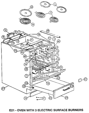 E21-oven with 3 electric surface burners