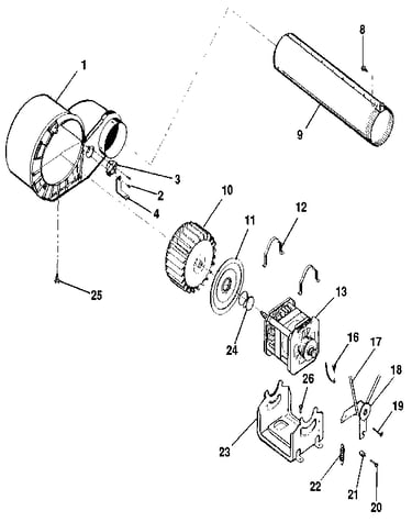 Motor, fan housing, exhaust duct