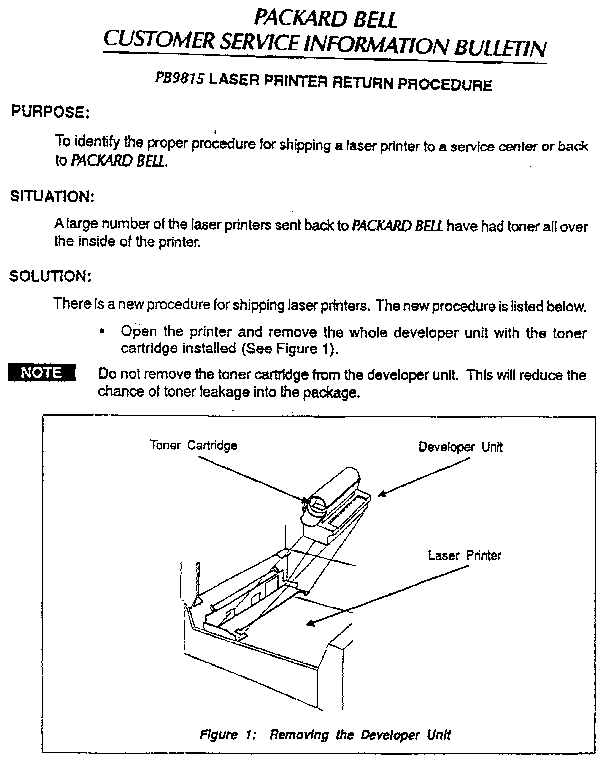 CUSTOMER SERVICE INFO. BULLETIN:PURPOSE/SITUATION/SOLUTION