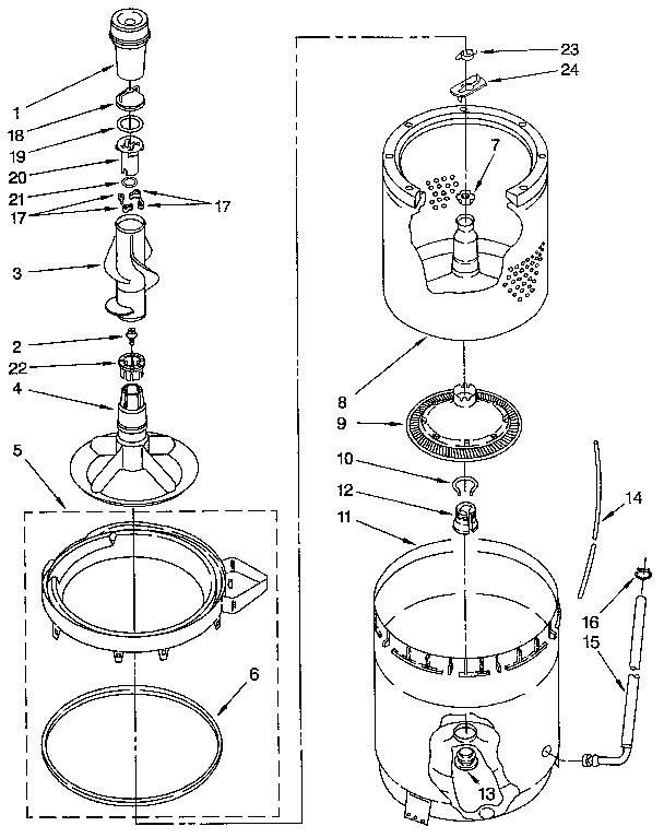 AGITATOR, BASKET AND TUB