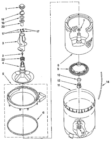 Agitator, basket and tub